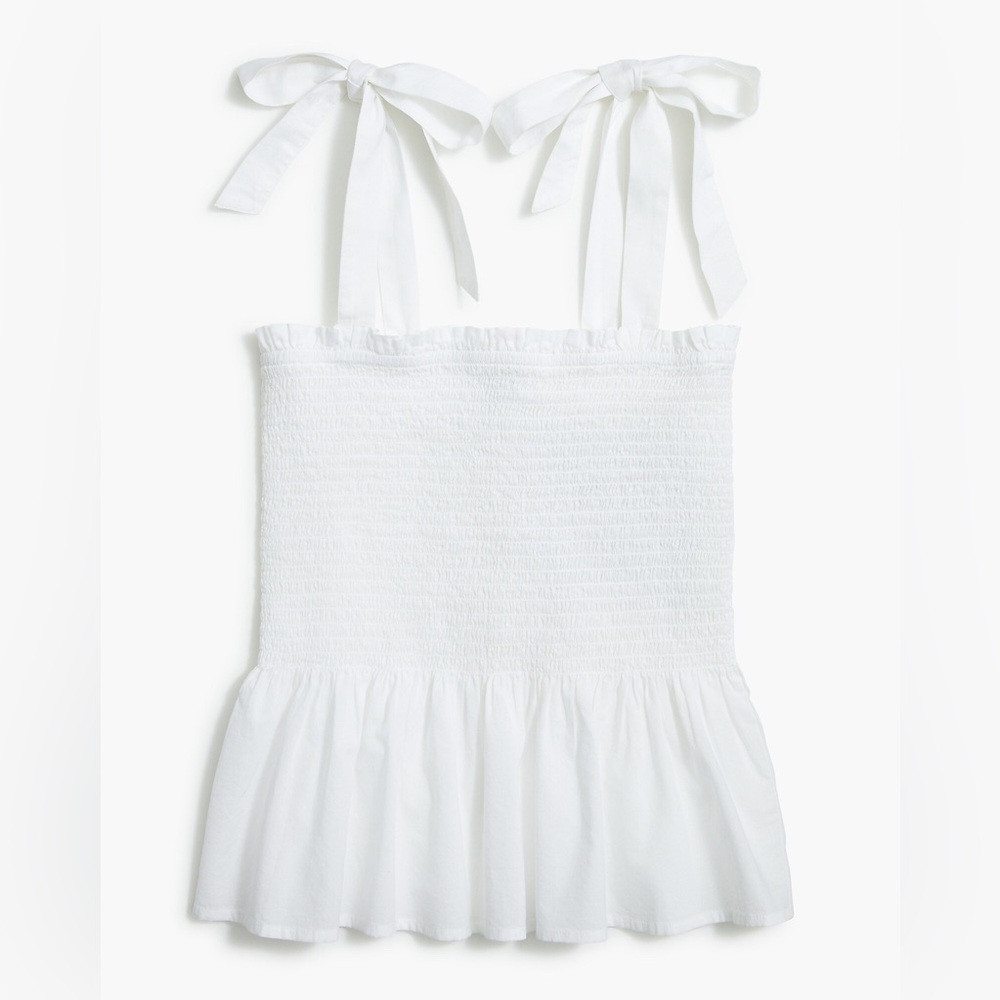J Crew Smocked Tie-Shoulder Top White Size Small NWT